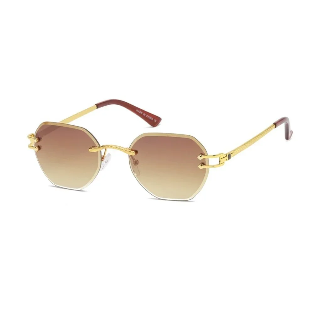 Men Sunglasses Brown Lens Square Gold Frame Street Wear Light‎ Weight Lentes New